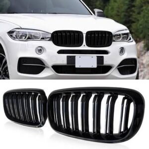 KMH Replacement Grill for BMW X5-F15 (Outer Chrome with Black Fins, Set of 2pcs)